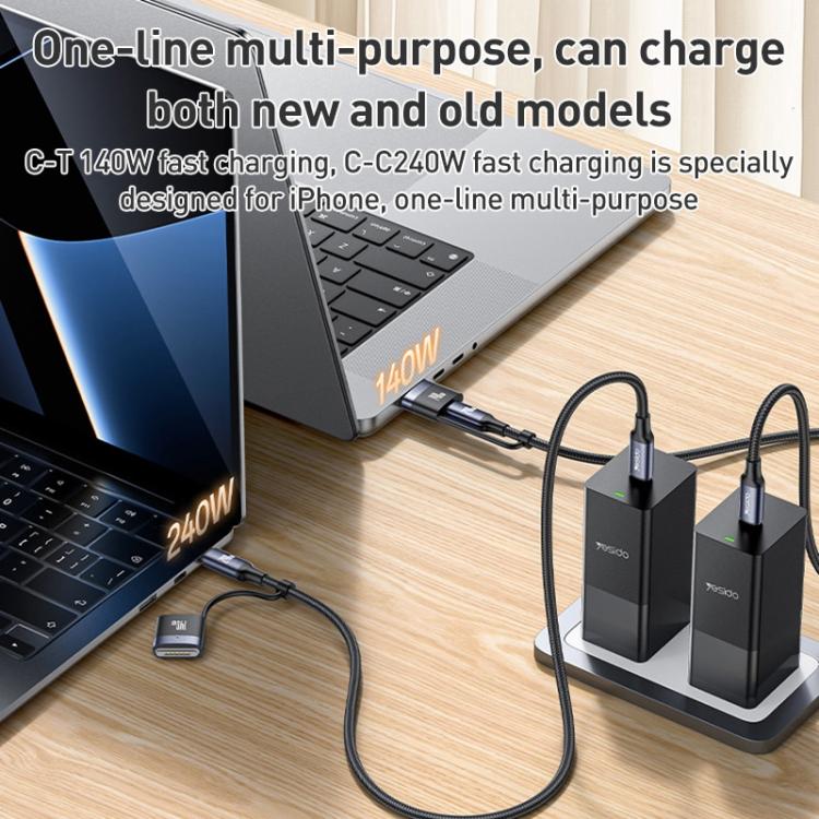 YESIDO 2 IN 1 TYPE C TO TYPE C MAGNETIC CABLE 240W BLACK CA197 thumbnail 6