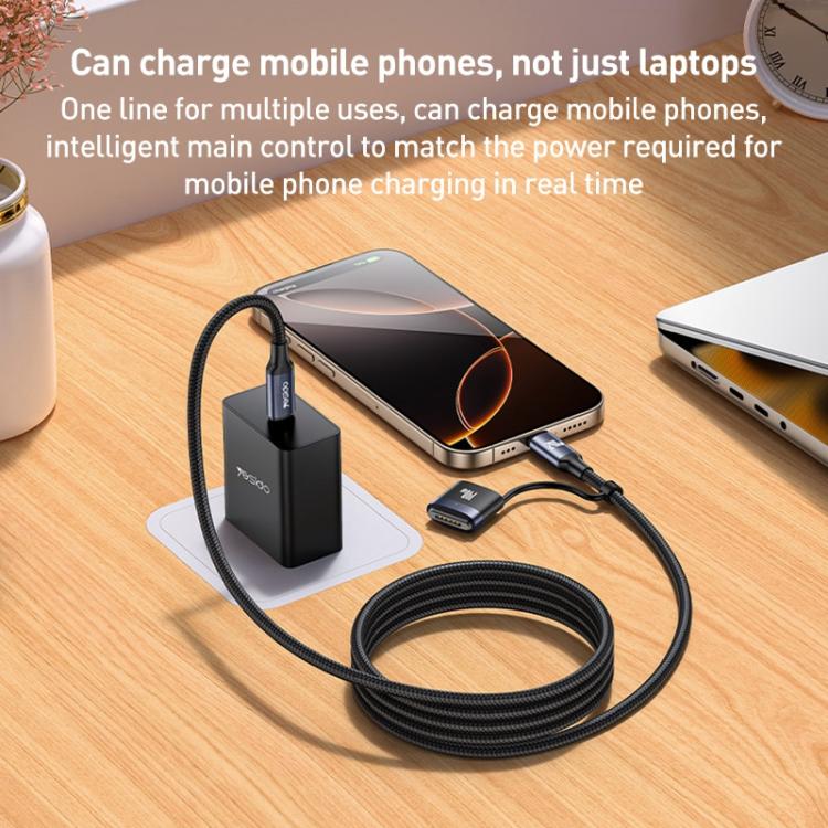 YESIDO 2 IN 1 TYPE C TO TYPE C MAGNETIC CABLE 240W BLACK CA197 thumbnail 2