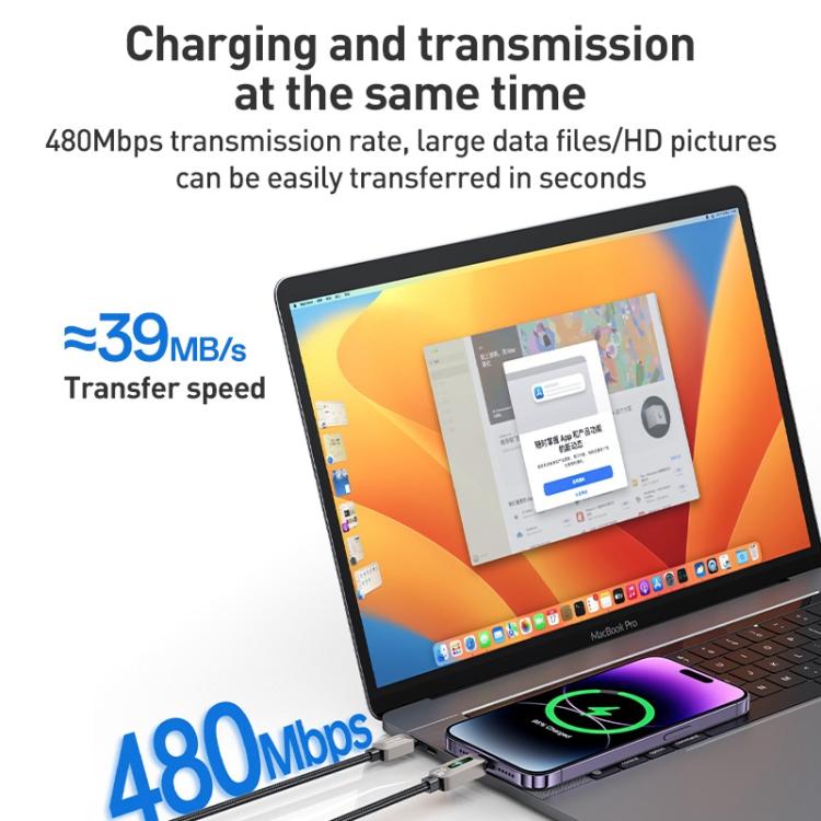 YESIDO PD FAST CABLE  27W TYPE C TO LIGHTNING GREY CA199 thumbnail 6