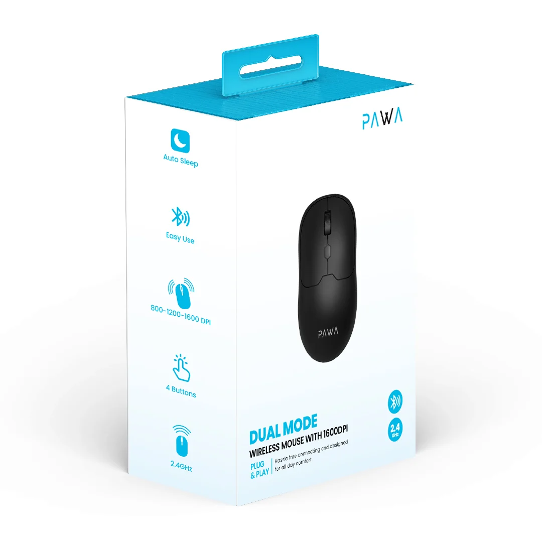 PAWA DUAL MODE WIRELESS MOUSE WITH 1600 DPI BLACK PW-CABTMK16-BK thumbnail 2