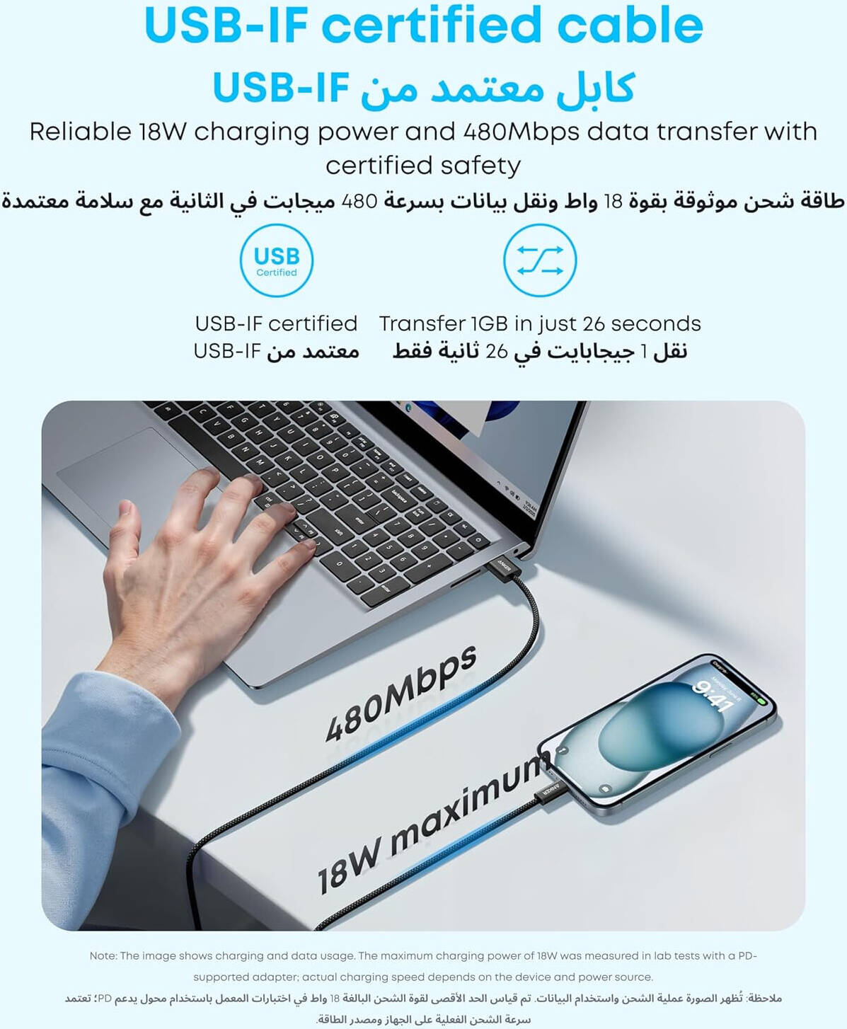 ANKER ZOLO USB-A TO C BRAIDED 3.3FT WHITE-A8052H21 thumbnail 6