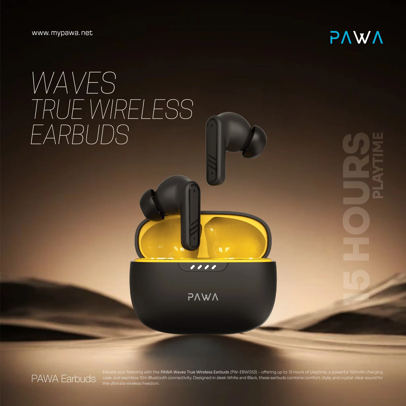 PAWA WAVES TRUE WIRELESS EARBUDS BLACK PW-EBW053-BK thumbnail 5