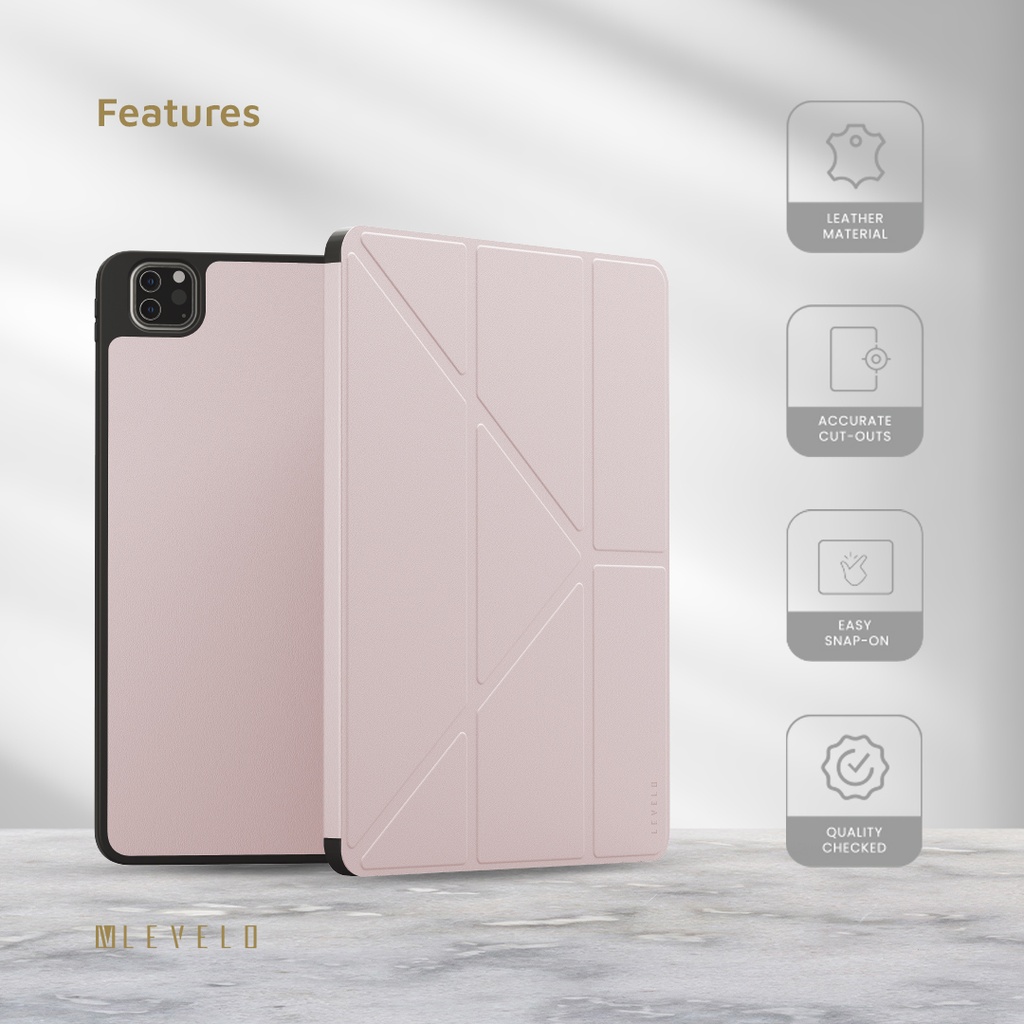 LEVELO IPAD PRO 11 INCH ELEGANT HYBRID LEATHER MAGNETIC CASE PINK LVLELGP11PK thumbnail 3