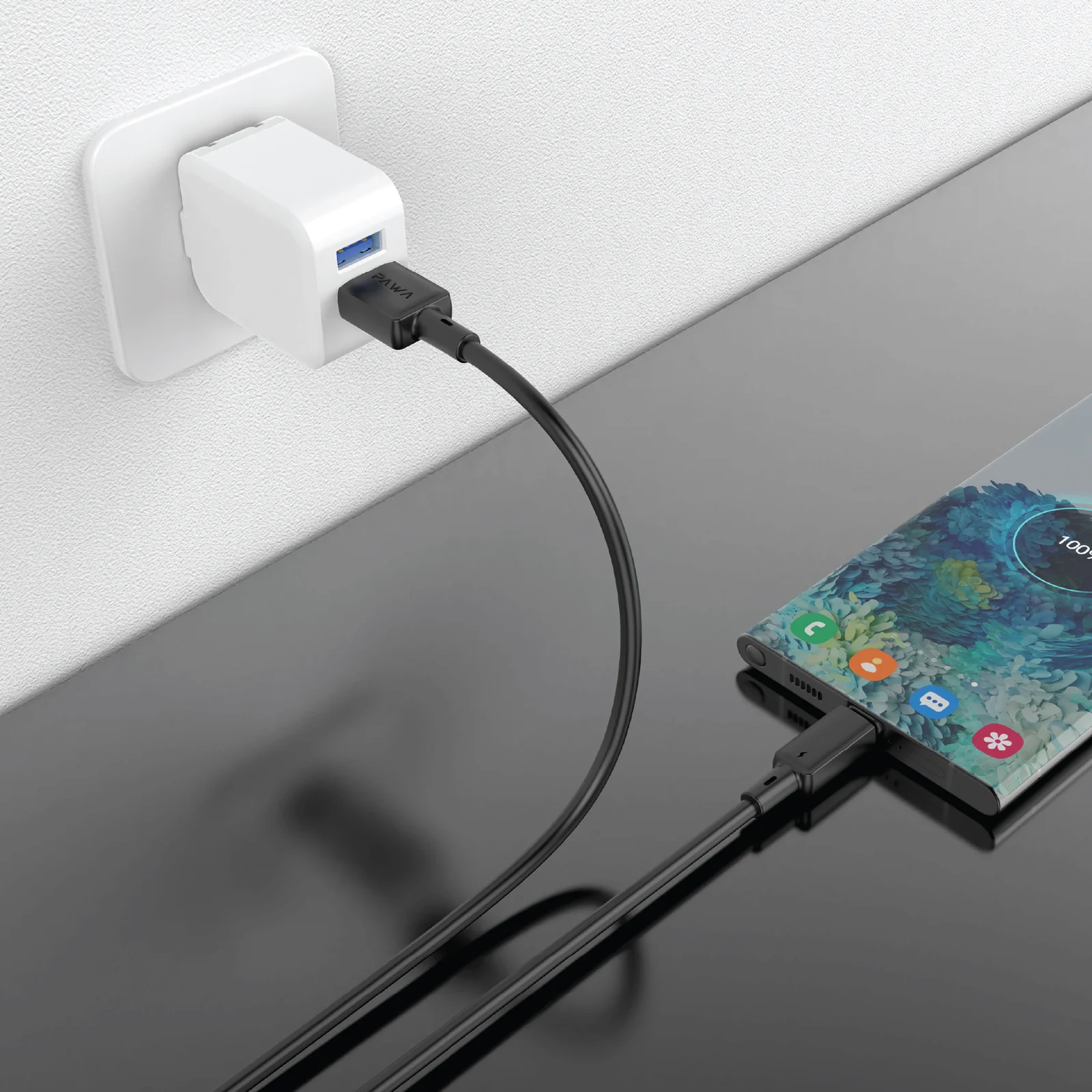 PAWA 3A USB A TO TYPE C QUICK CHARGING PVC CABLE 1.2M PW122 BLACK PW-BDC312AT-BK thumbnail 4