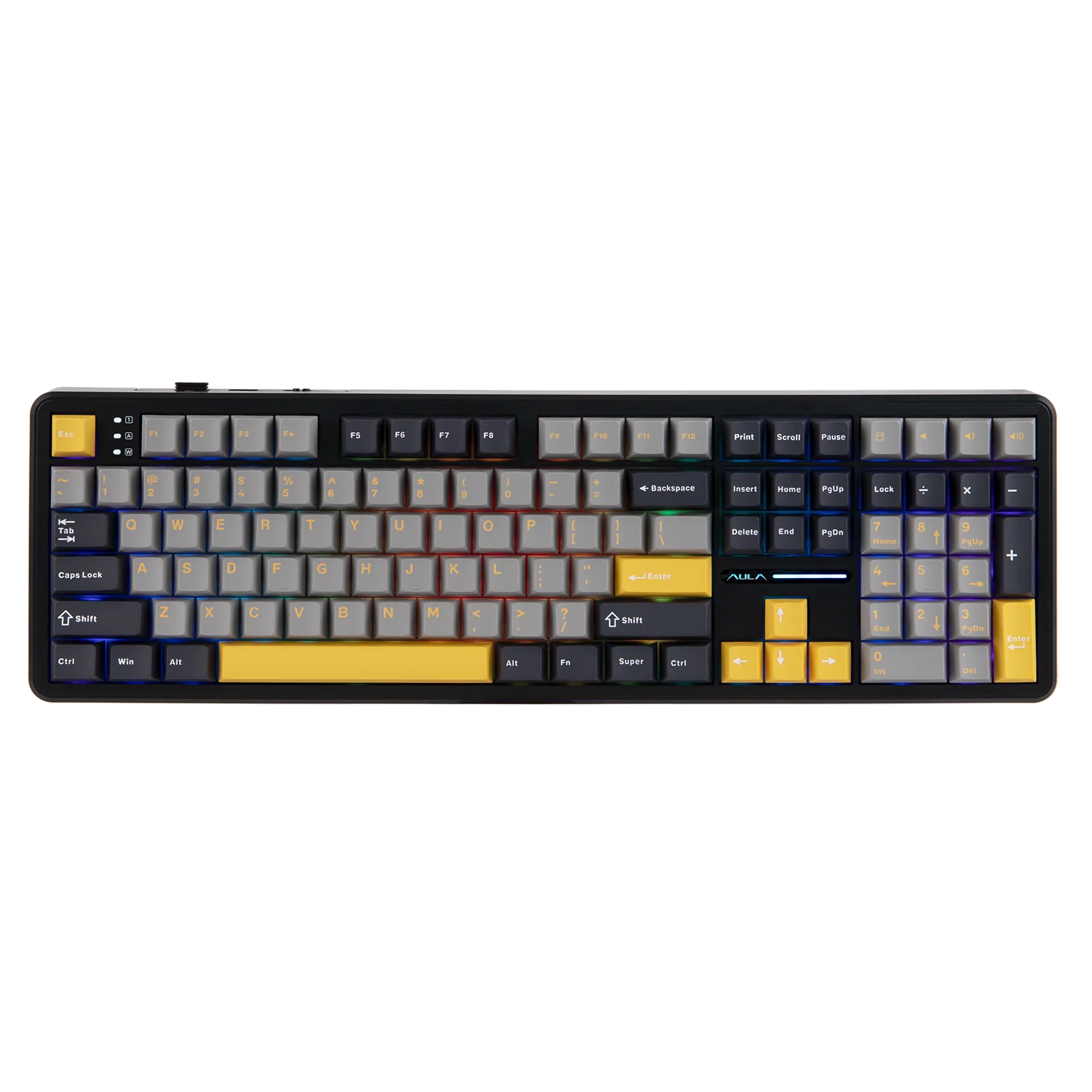 AULA 108 KEYS RGB 100% MECHANICAL GAMING KEYBOARD TRI-MODE W KNOB VOLCANO SWITCH GRADIENT GRAY F108