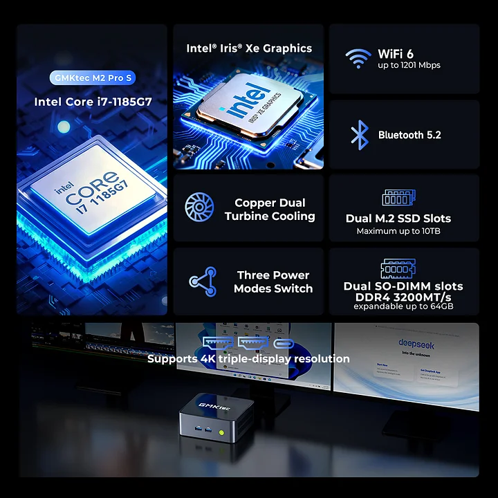 GMKTEC MINI PC INTEL I7-1185G7 16GB RAM 512GB SSD WIN 11 PRO NUCBOX-M2 PRO S thumbnail 2