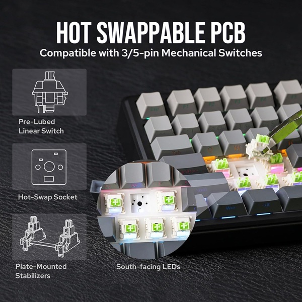 AULA 75 KEYS RGB 75% MECHANICAL GAMING KEYBOARD TRI MODE KNOB REAPER SWITCH GRADIENT GRAY F75 MAX thumbnail 3