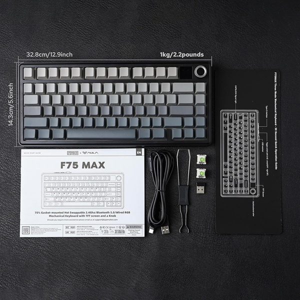 AULA 75 KEYS RGB 75% MECHANICAL GAMING KEYBOARD TRI MODE KNOB REAPER SWITCH GRADIENT GRAY F75 MAX thumbnail 8