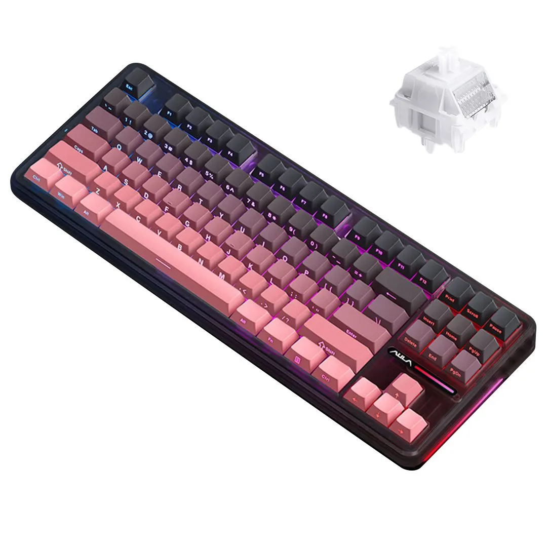 AULA 87 KEYS RGB 80% MECHANICAL GAMING KEYBOARD TRI-MODE GRAYWOOD V4 SWITCH GRADIENT BK-PNK F87 PRO