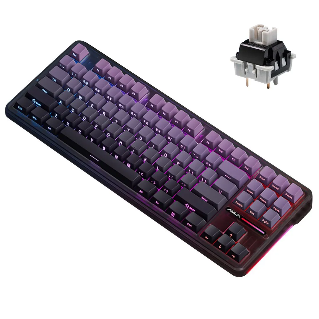 AULA 87 KEYS RGB 80% MECHANICAL GAMING KEYBOARD TRI-MODE GRAYWOOD V4 SWITCH GRADIENT BK-PRP F87 PRO