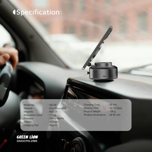 GREEN LION AUTO SUCTION PHONE HOLDER MATTE BLACK GX-29 GNASCPHL29BK thumbnail 3