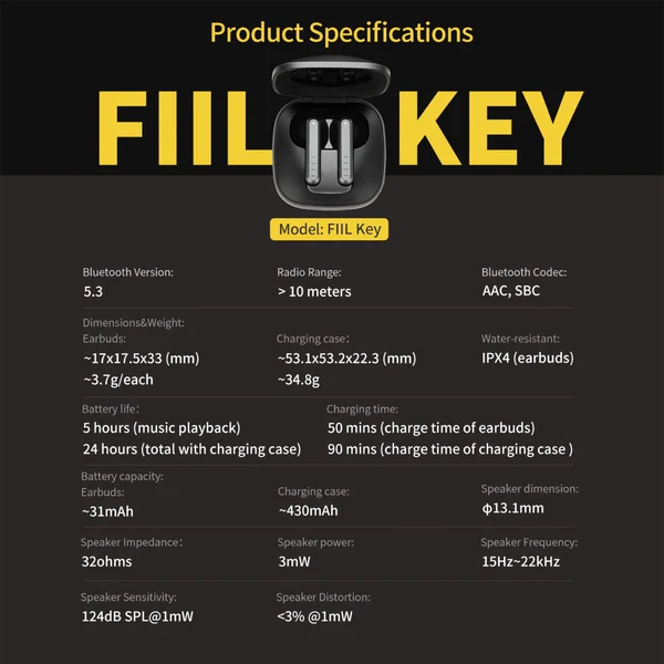 FIIL KEY TRUE WIRELESS EARBUDS BLACK F038 thumbnail 3