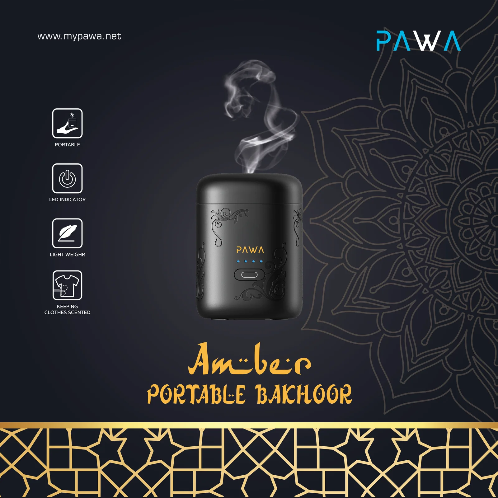 PAWA AMBER PORTABLE BAKHOOR BLACK PW-BKPTDF11-BK thumbnail 3