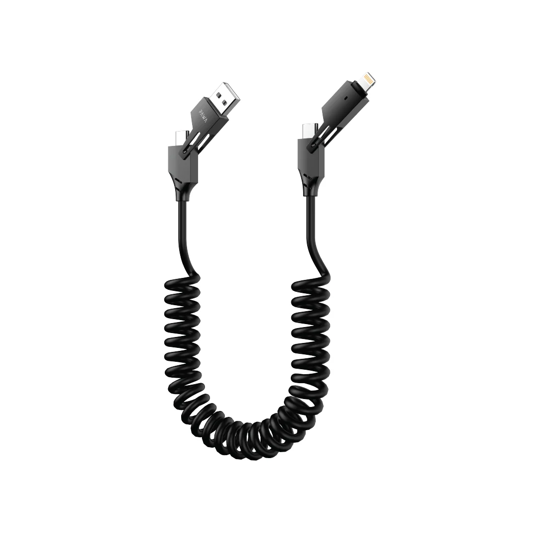 PAWA 4 IN 1 60W SPRING CHAGING CABLE 1.5M BLACK CL41SPR1-BK