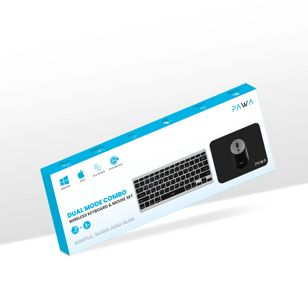 PAWA DUAL MODE COMBO WIRELESS KEYBOARD AND MOUSE SET GREY BLACK PW-KWMW2T1-GYBK thumbnail 5