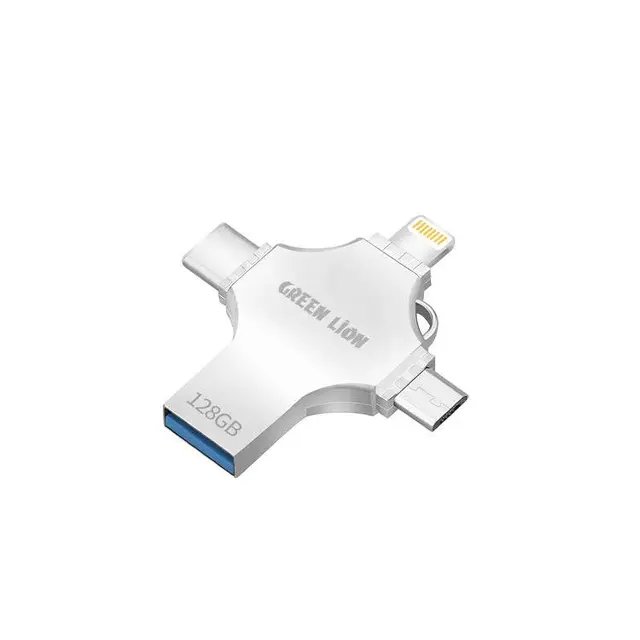 GREEN LION 4 IN 1 USB FLASH DRIVE 128GB SILVER GN4IN1USB128SL