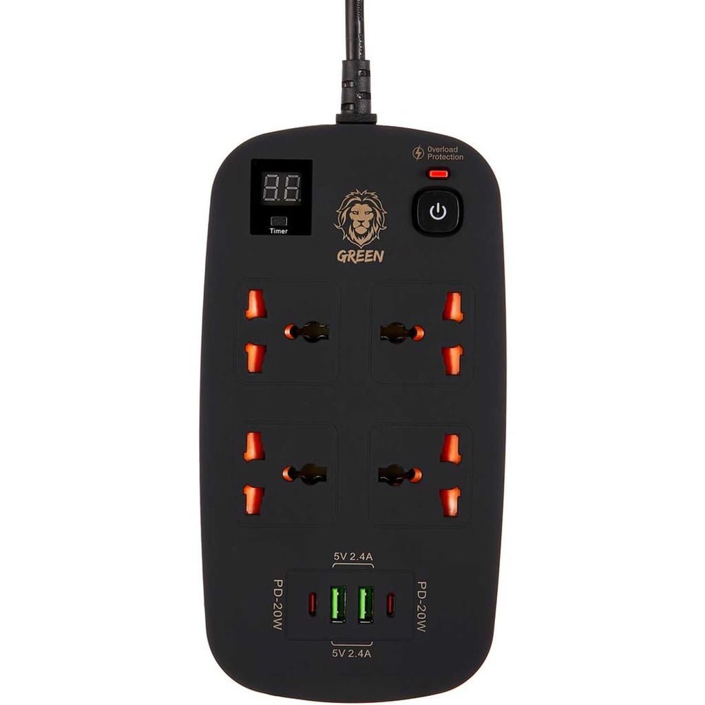 GREEN 40W POWER SOCKET 3500W 3M BLACK GNPS2PDBK