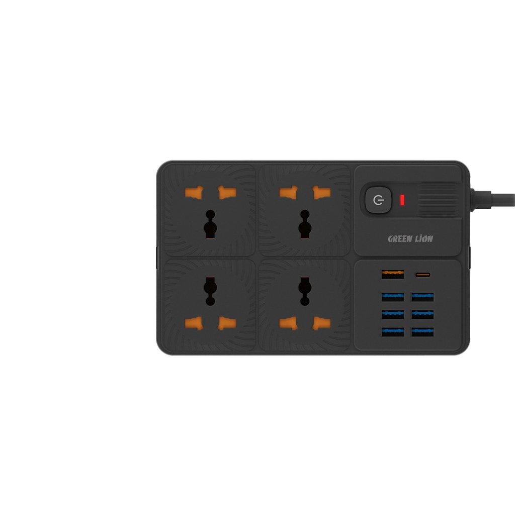 GREEN LION POWER SOCKET 7 USB-A PORT & 1 PD PORT BLACK GNPS7UPDUKBK