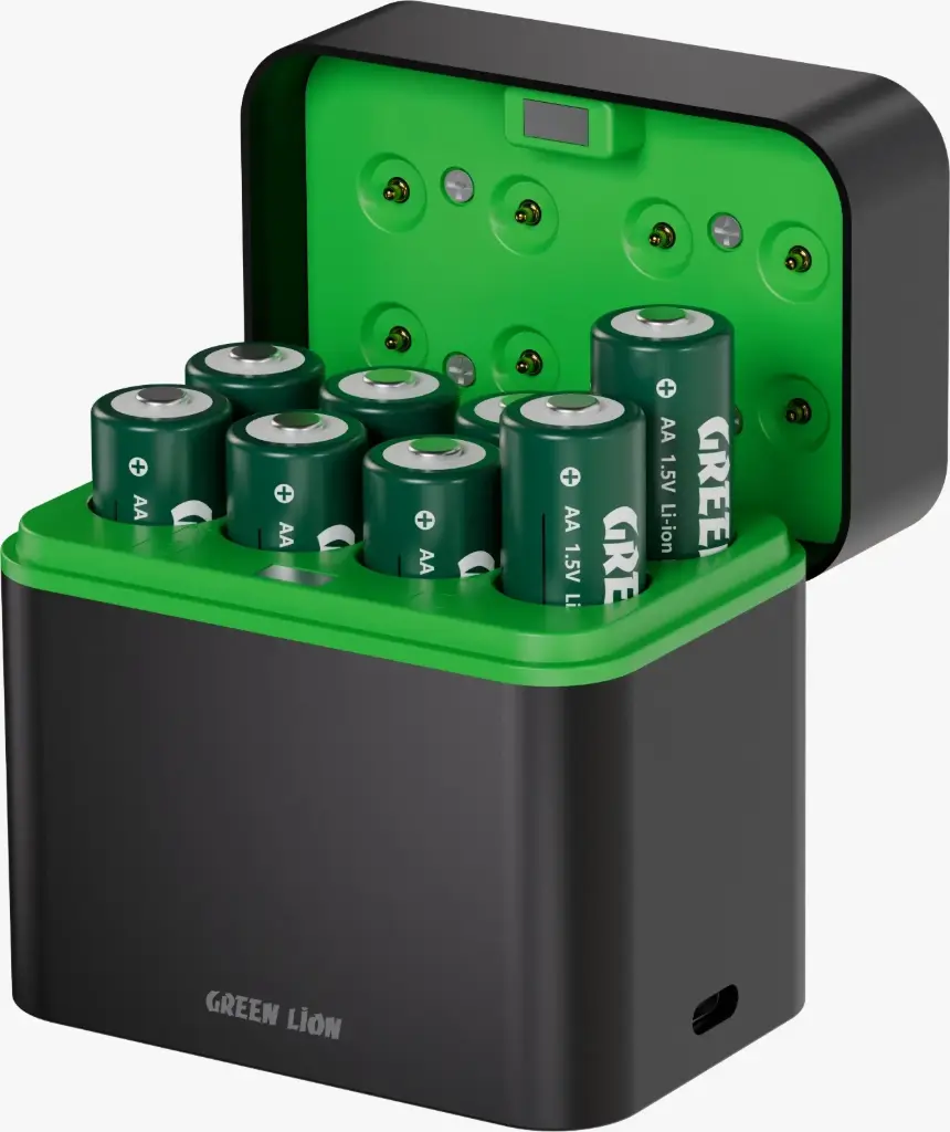 GREEN LION RECHARGEABLE 8*AA BATTERY DOCK USB-C BLACK GNRBAA8PCBK