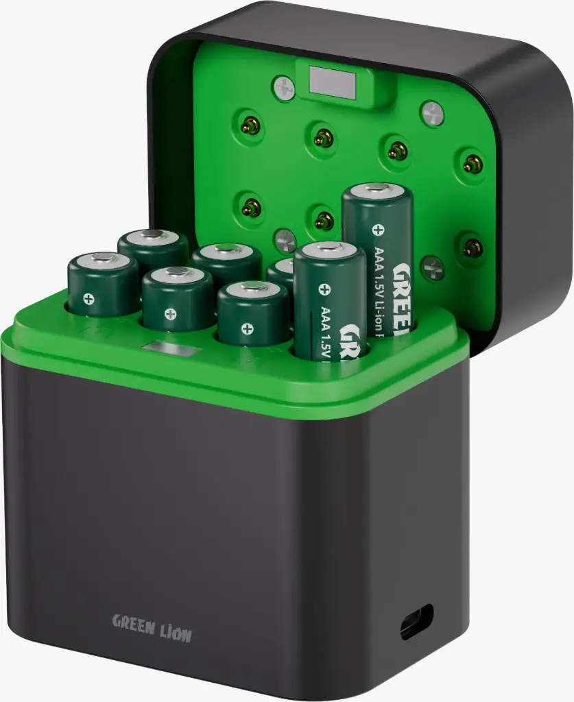 GREEN LION RECHARGEABLE 8*AAA BATTERY DOCK USB-C BLACK GNRBAAA8PCBK