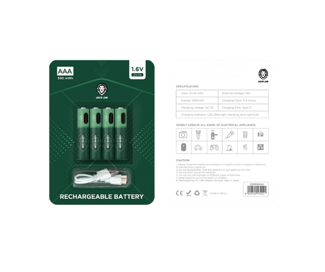 GREEN LION RECHARGEABLE BATTERY AAA 4 PACK GNRGBAAA