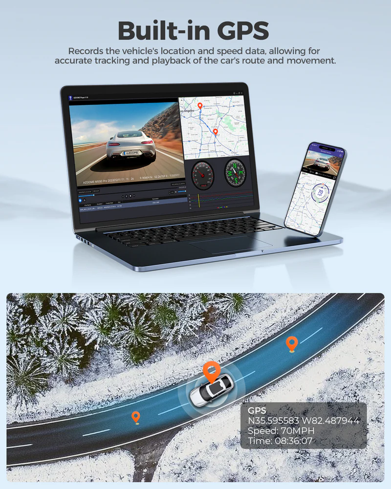 AZDOME 4K Front and Rear Dash Camera Kit with 64GB Memory Card - M300S thumbnail 9