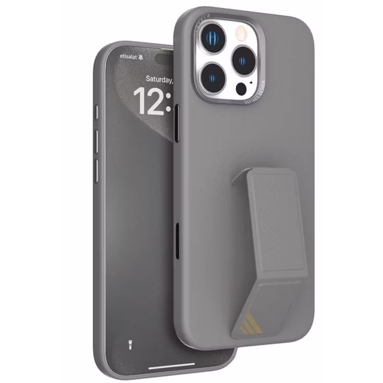 LEVELO IPHONE 16 PRO MORPHIX SILICONE CASE WITH LEATHER GRIP GRAY LVLMSL16PGY