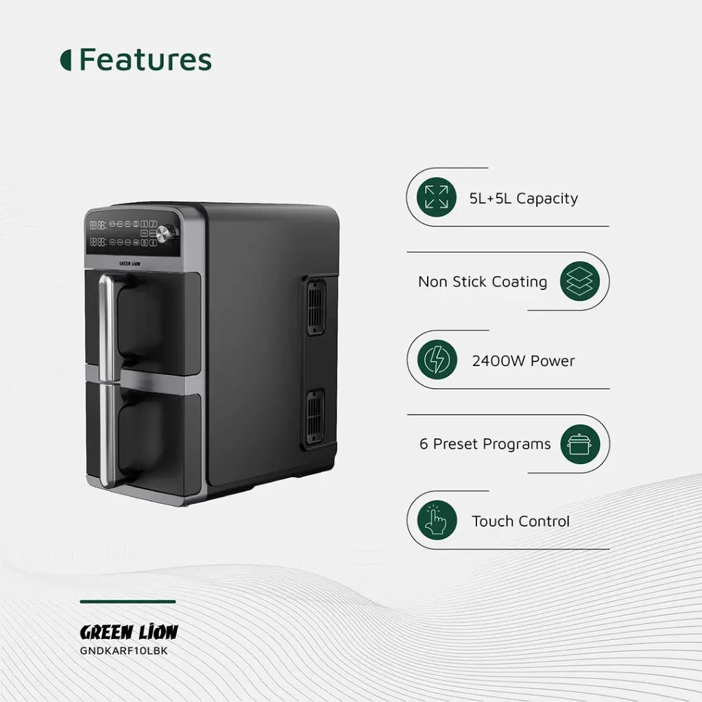 GREEN LION DOUBLE DECKER AIR FRYER 10L BLACK GNDKARF10LBK thumbnail 3