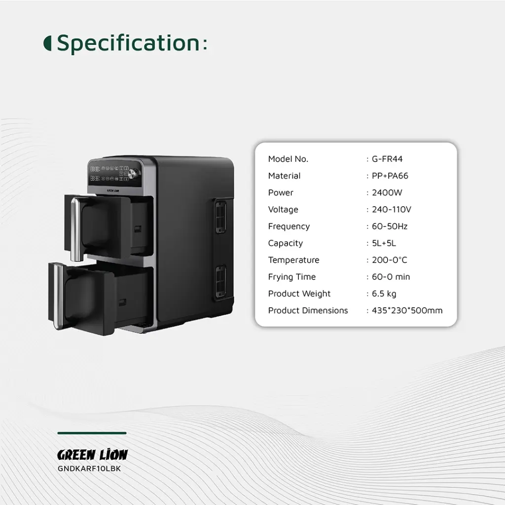 GREEN LION DOUBLE DECKER AIR FRYER 10L BLACK GNDKARF10LBK thumbnail 2