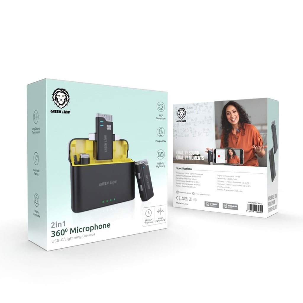 GREEN LION 3 IN 1 360 MICROPHONE USB-C LIGHTNING BLACK GN3IN1MIC360D thumbnail 2