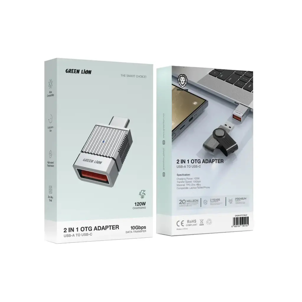 GREEN LION 2 IN 1 OTG ADAPTER USB A TO USB C GRAY GN2N1OTCTAGY thumbnail 2