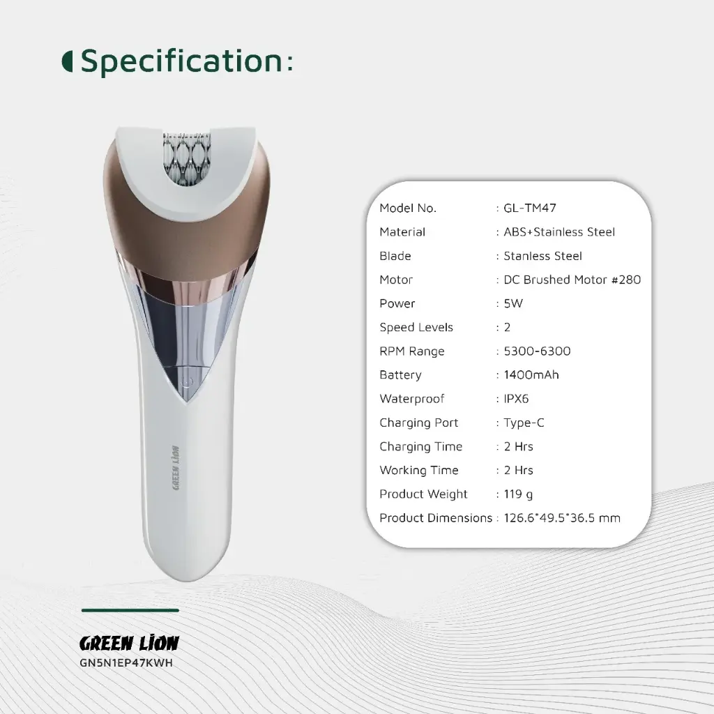 GREEN LION 5 IN 1 CORDLESS EPILATOR KIT WHITE GN5N1EP47KWH thumbnail 6