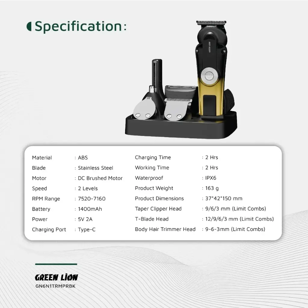 GREEN LION 6 IN 1 TRIM PRO GROOMING KIT BLACK GN6N1TRMPRBK thumbnail 6