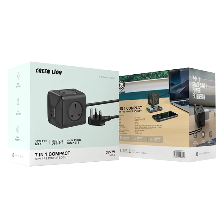 GREEN LION 7 IN 1 COMPACT 33W PPS POWER SOCKET BLACK GN7N133WPSBK thumbnail 3
