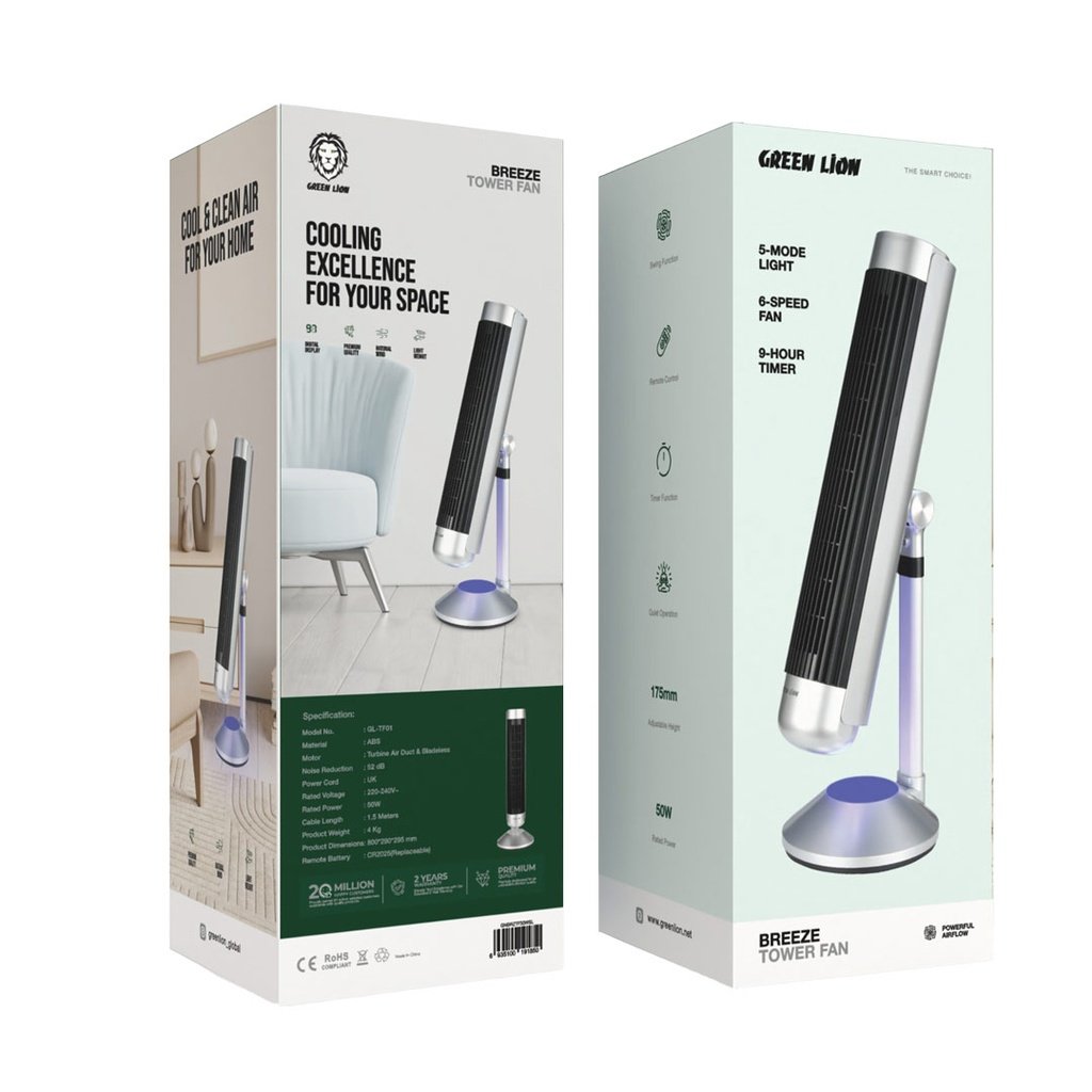 GREEN LION BREEZE TOWER FAN 50W SILVER GNBRZTF50WSL