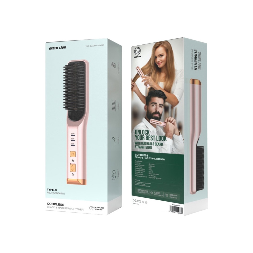 GREEN LION CORDLESS BEARD & HAIR STRAIGHTENER PINK GNCOHAIRCMPK thumbnail 2