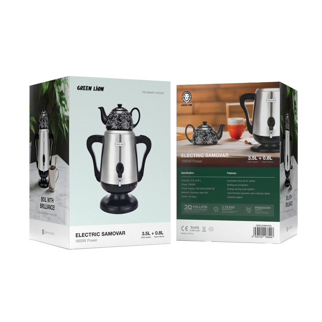Green Lion Electric Samovar - Silver, Elegant Design, Efficient Heating thumbnail 2