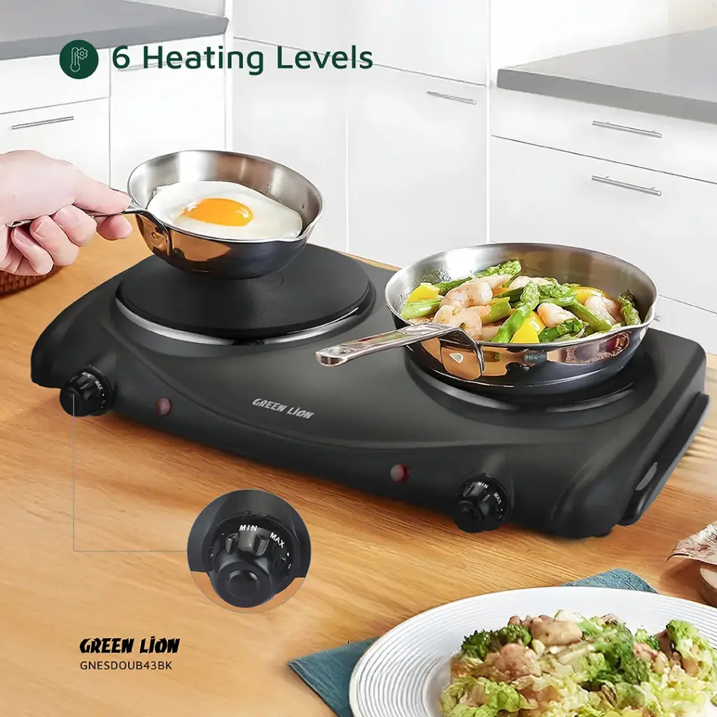 GREEN LION ELECTRIC STOVE DOUBLE HOT PLATE BLACK GNESDOUB43BK thumbnail 6