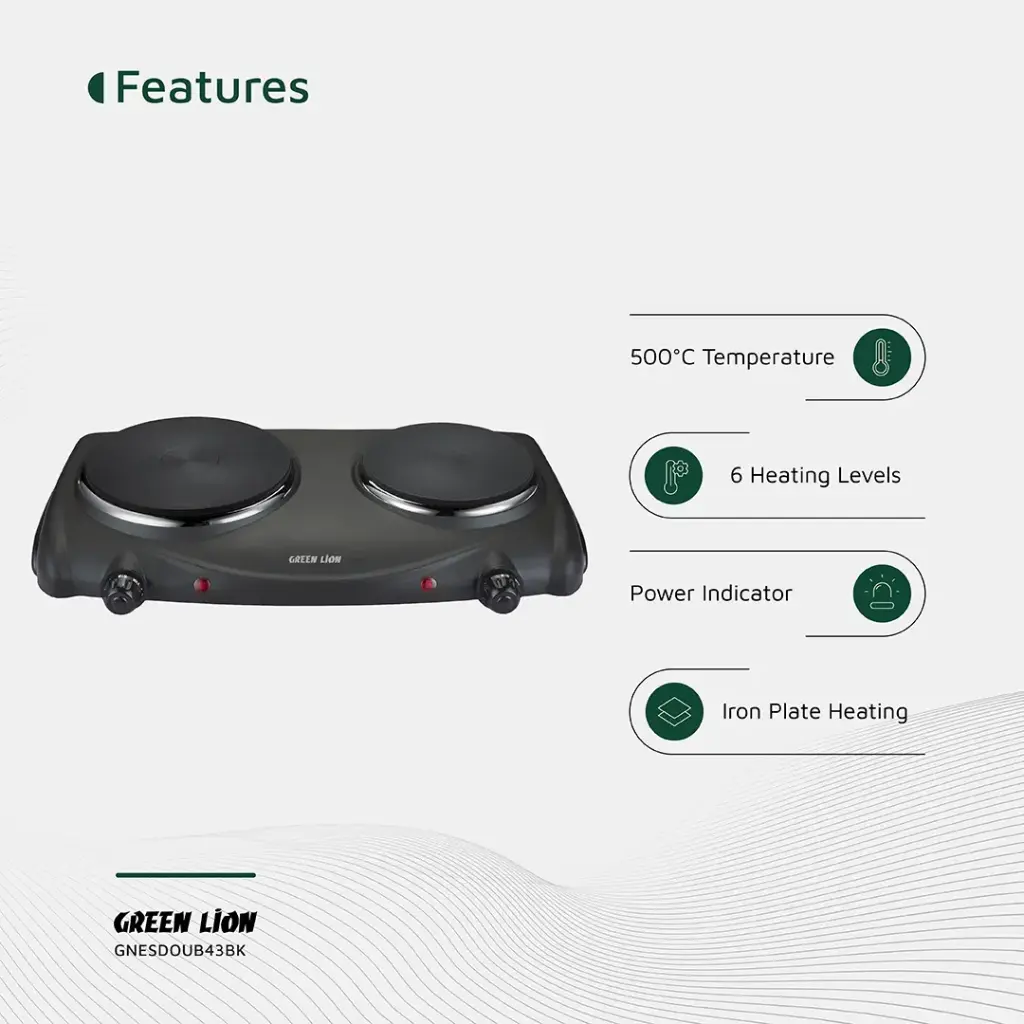 GREEN LION ELECTRIC STOVE DOUBLE HOT PLATE BLACK GNESDOUB43BK thumbnail 3