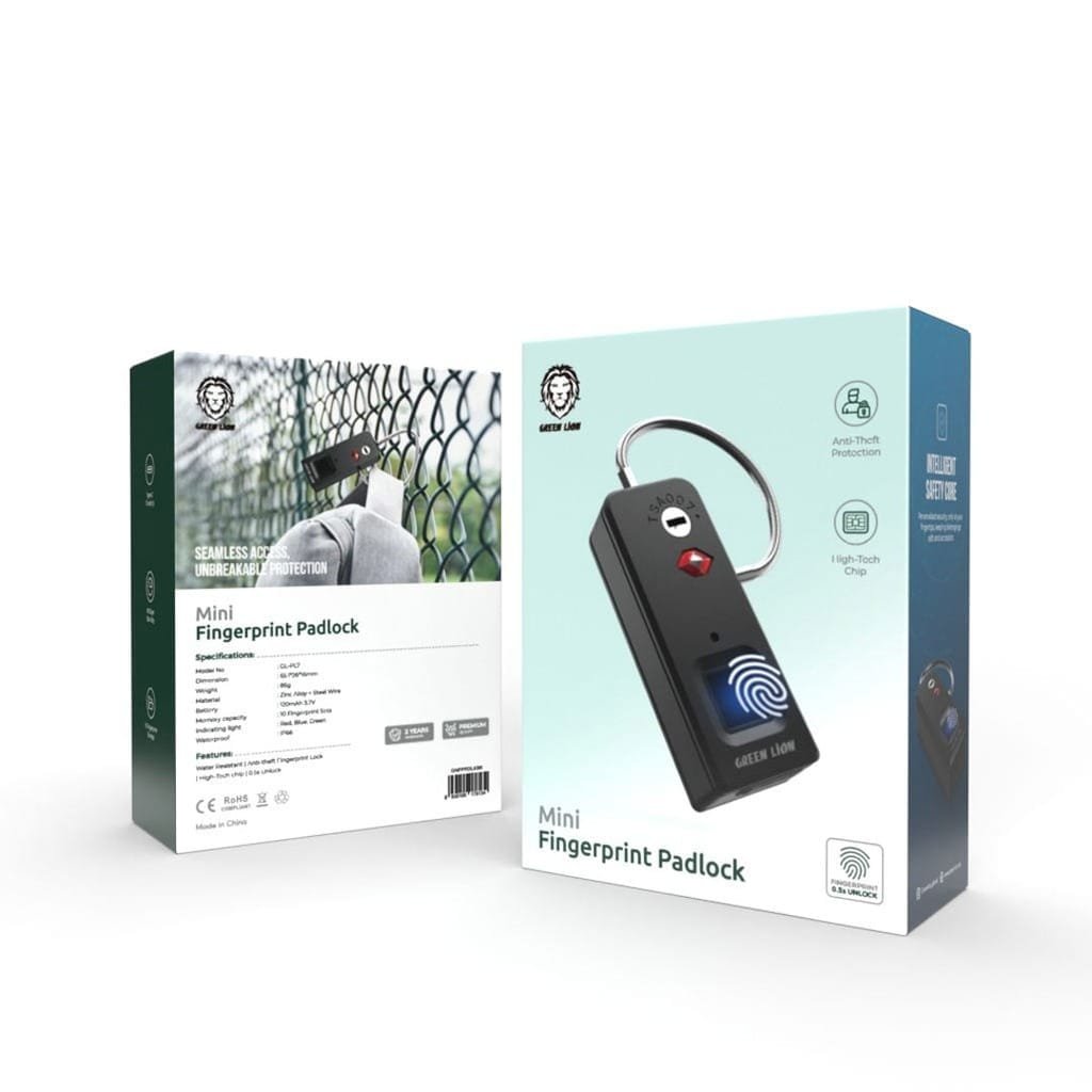 GREEN LION MINI FINGERPRINT PADLOCK BLACK GNFPPDLKBK thumbnail 3