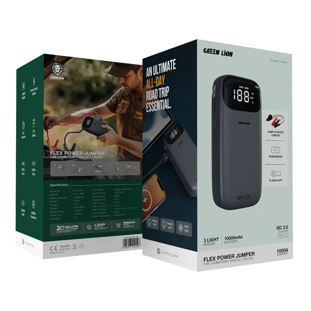 GREEN LION FLEX POWER JUMPER AND POWER BANK 10000MAH GRAY GNFLXJUMP10GY thumbnail 2