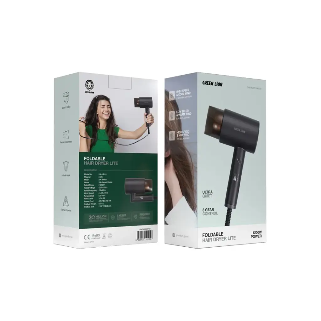 GREEN LION FOLDABLE HAIR DRYER LITE 1200W GREY GNFLAIRDRYGY thumbnail 3