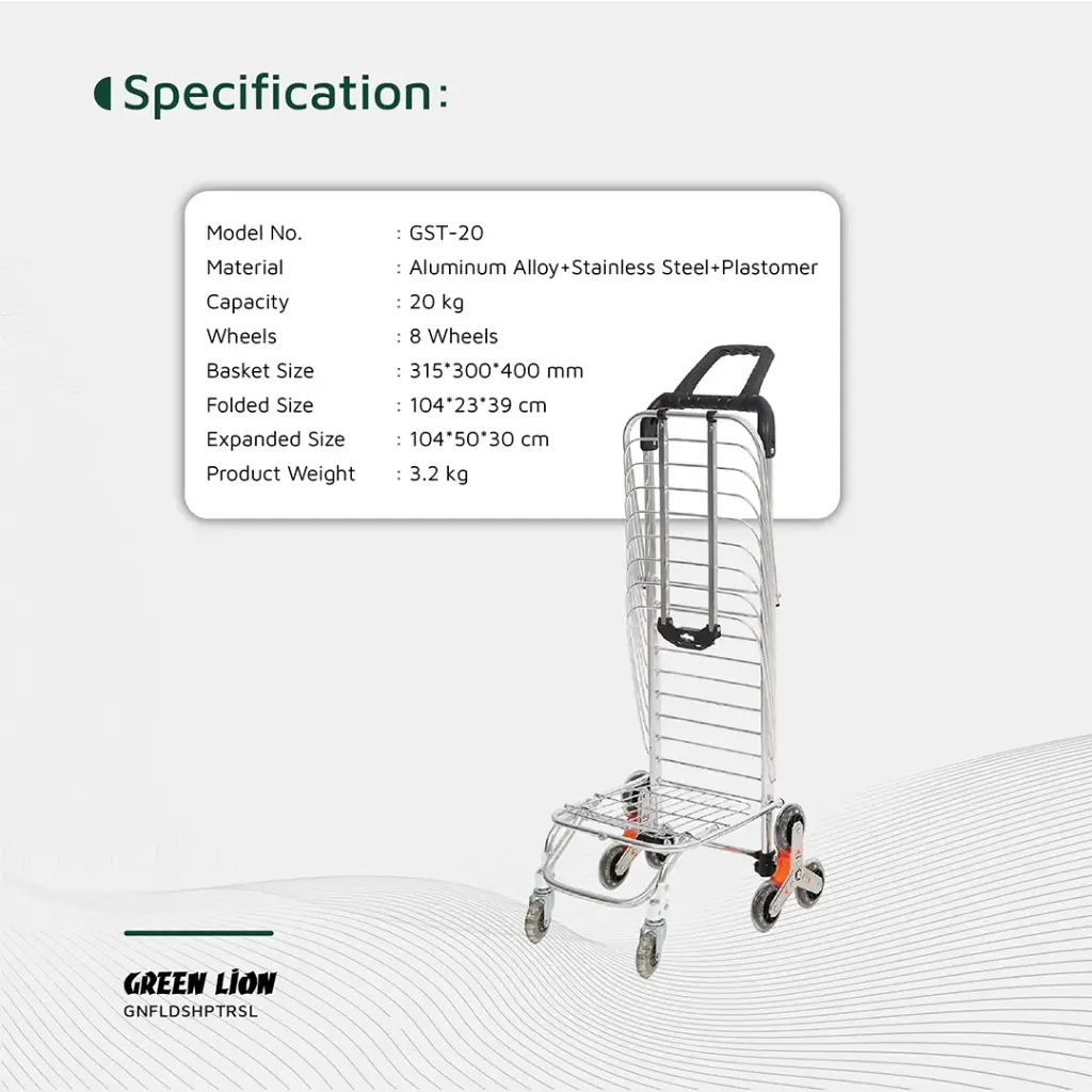 GREEN LION FOLDABLE SHOPPING TROLLEY SILVER GNFLDSHPTRS thumbnail 9