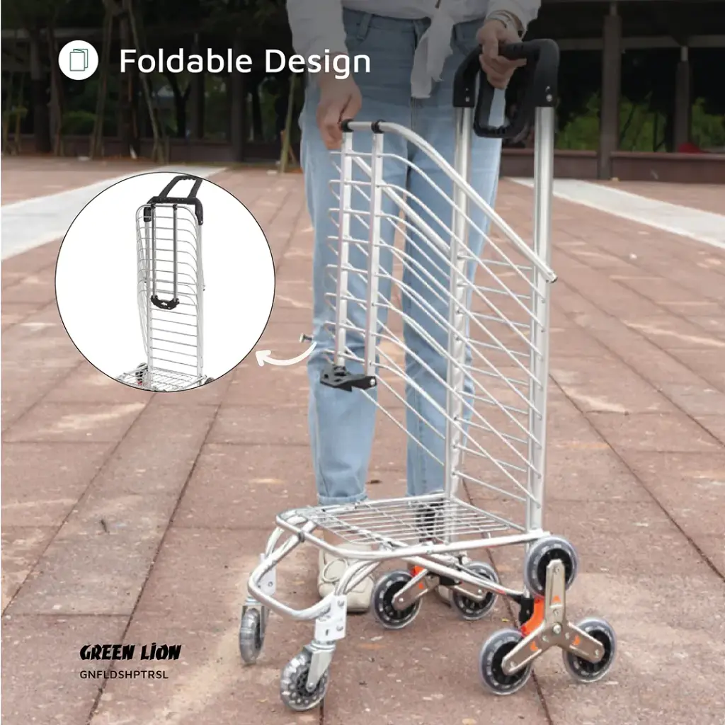 GREEN LION FOLDABLE SHOPPING TROLLEY SILVER GNFLDSHPTRS thumbnail 6