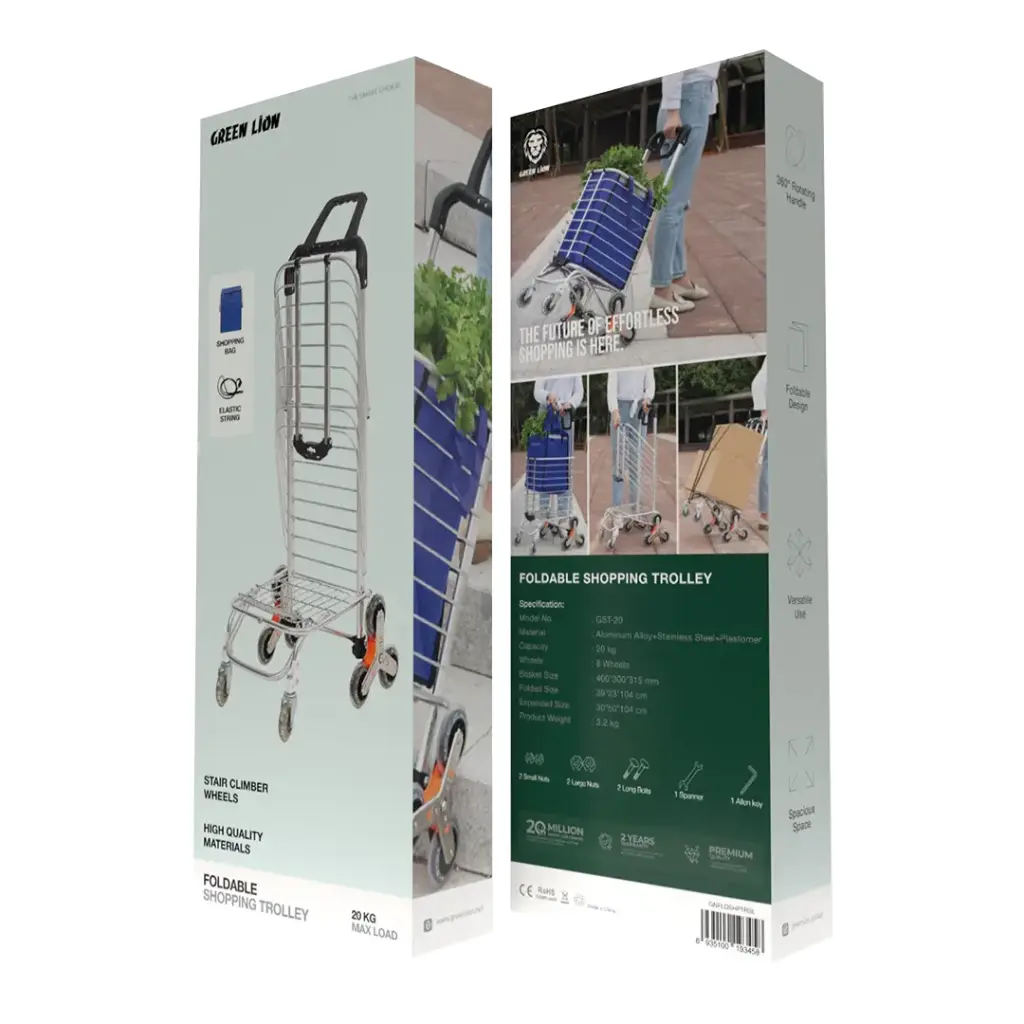 GREEN LION FOLDABLE SHOPPING TROLLEY SILVER GNFLDSHPTRS thumbnail 4