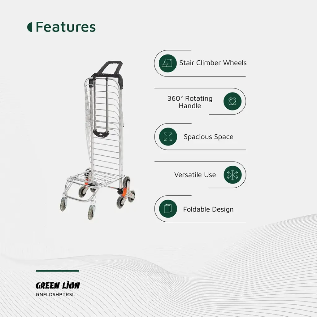 GREEN LION FOLDABLE SHOPPING TROLLEY SILVER GNFLDSHPTRS thumbnail 10