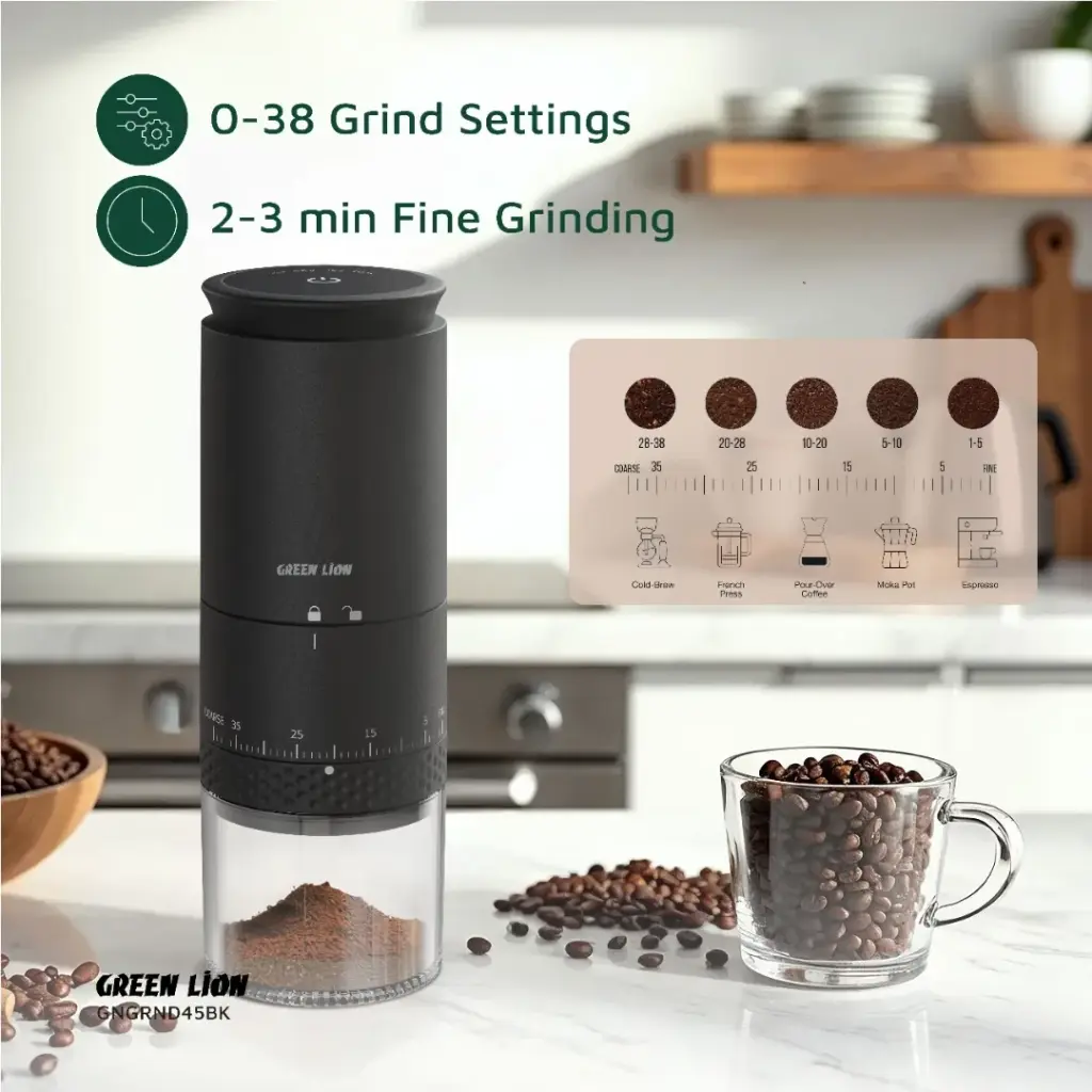 GREEN LION GRIND PRO COFFEE GRINDER RECHARGEABLE BLACK GNGRND45BK thumbnail 2