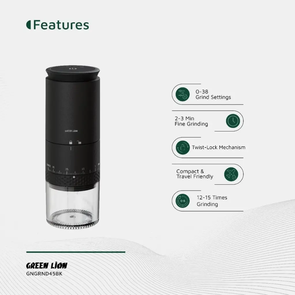 GREEN LION GRIND PRO COFFEE GRINDER RECHARGEABLE BLACK GNGRND45BK thumbnail 5