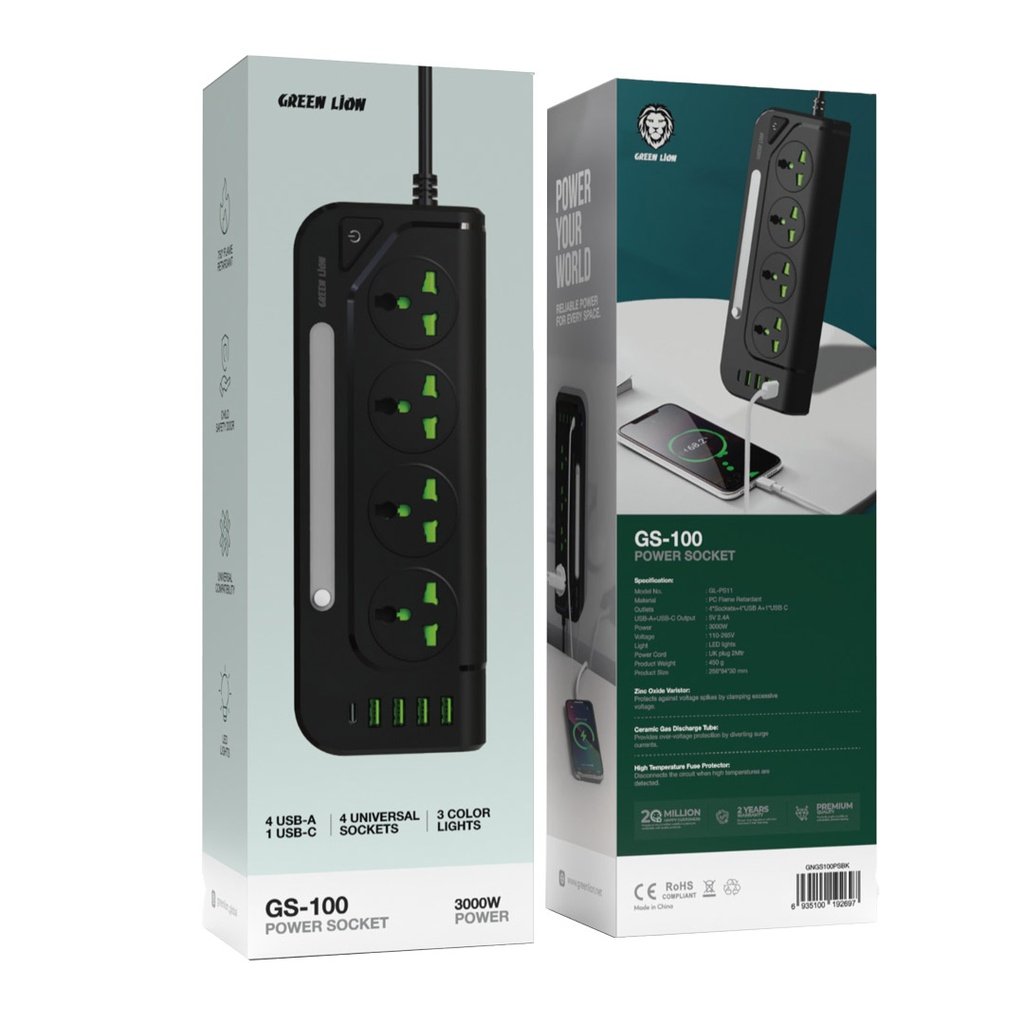 GREEN LION GS-100 POWER SOCKET 3000W BLACK GNGS100PSBK