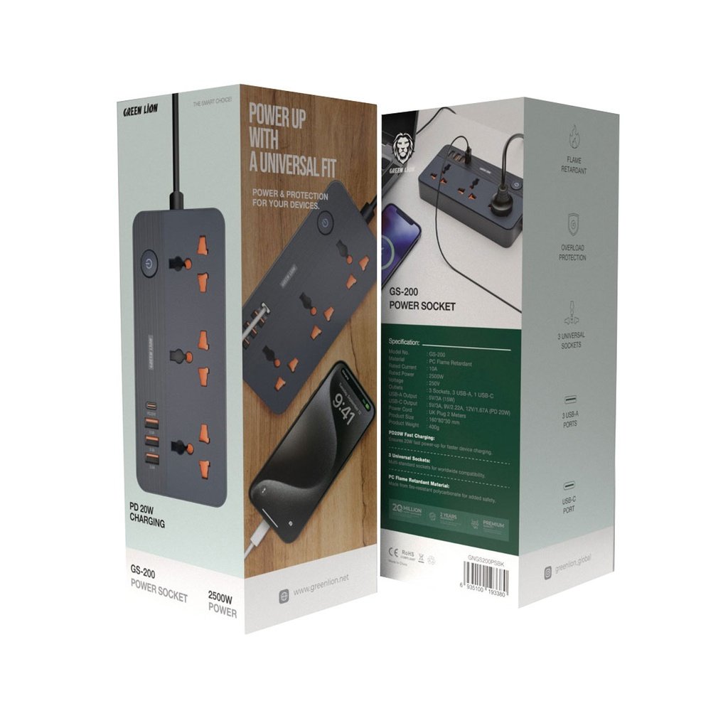 GREEN LION GS-200 POWER SOCKET 2500W BLACK GNGS200PSBK